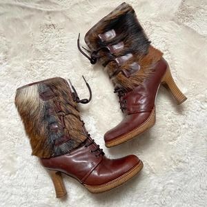 Authentic Vintage Dolce & Gabbana Western Fur Heeled Boots Size 36